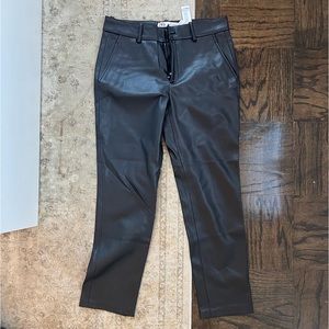 Black leather straight leg pants